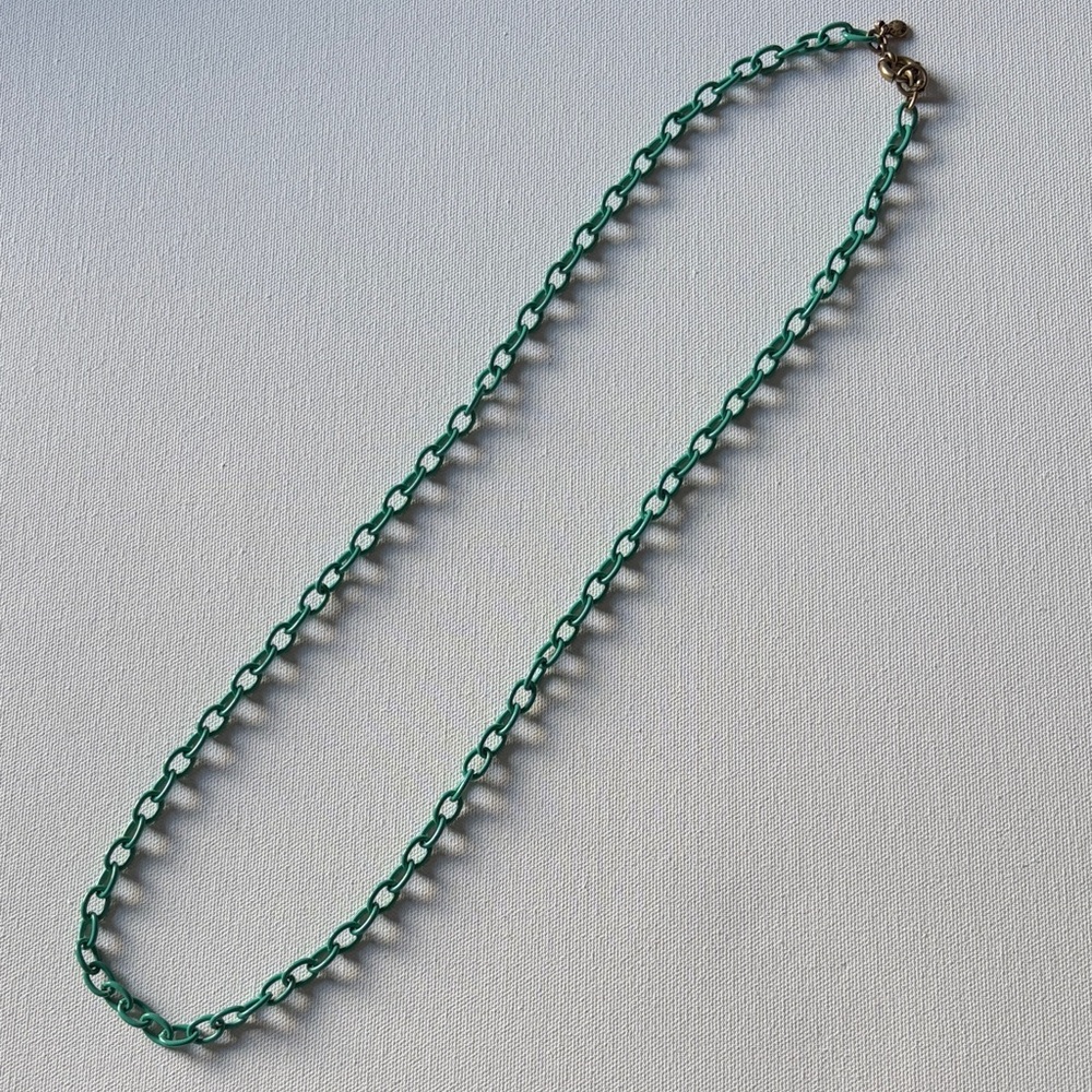J. Crew Green Enamel Chain Necklace with Gold Clasp